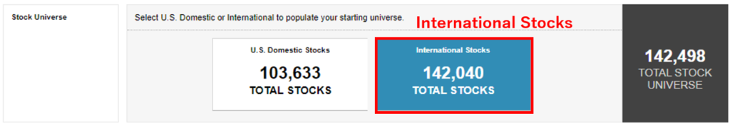 「Internationa stocksl（国際株）をクリック